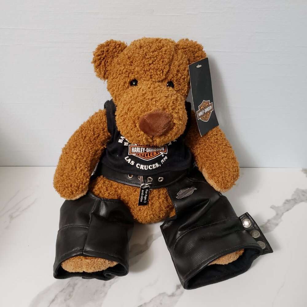 NWT Harley Davidson Biker Club teddy bear vegan leather chaps and shirt 2004 - Picture 2 of 12